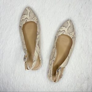 VIONIC / Jade cream embossed snake print slingback flats / 10